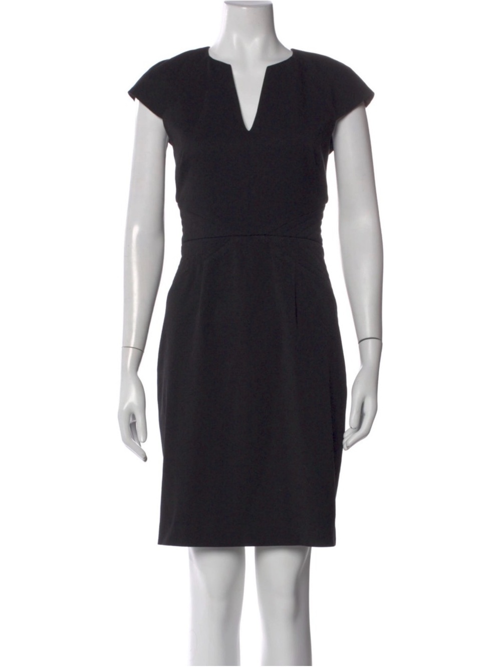 Black Halo Sheath Dress Size 4 Black Cap Sleeve Structured Waist